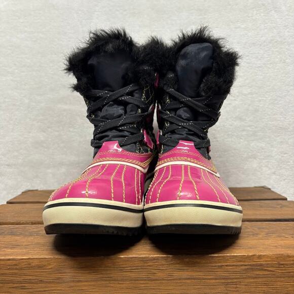 SOREL Torino Pink Patent Leather Waterproof Lace Up Snow Boots Size 10 Shearling - Picture 5 of 11
